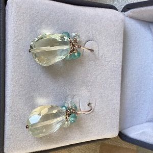 Vintage aquamarine blue topaz dangle drop earrings sterling silver